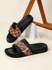 夏季男士时尚拖鞋，情侣拖鞋，防滑沙滩花园平底凉鞋，男士户外人字拖，休闲软底舒适拖鞋，室内拖鞋，浴室防滑凉鞋，适合居家、室内外穿着，鞋带尺寸 36-45，节日礼物（不对称图案） - 黑棕 - 查看 2