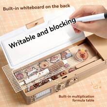 1pc Multifunctional Double-Sided Capybara Pattern Pencil Case - Includes Pencil Sharpener, Planner, Multiplication Table, Mini Whiteboard And Drawer-Style School Supply Storage, Cute Animal Theme - Single Piece - View 5