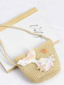 1个美人鱼主题儿童斜挎包，女孩公主单肩包，零钱包，草编包 - A - 查看 10