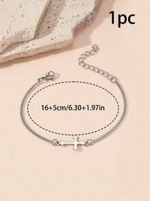 1pc Fashionable Stainless Steel Cross Decor Bracelet, Suitable For Women's Daily Accessories (Consumables) - Silver - View 7