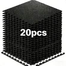 20片装柔软EVA健身垫套装 - 20片黑色EVA拼接健身垫，柔软、防滑、防水，适合家庭健身房、锻炼和塑形。