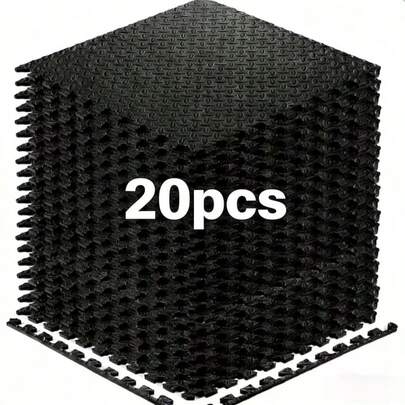 20pcs Soft EVA Fitness Mat Set - 20pcs Black EVA Interlocking Fitness Mats, Soft, Non-Slip, Waterproof, Suitable For Home Gym, Workout And Shaping