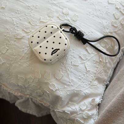 Minimalistiskt magnetiskt läderfodral till hörlurar med svart sladd, prickigt mönster, kompatibelt med Pro 2, söt och enkel design kompatibelt med 4, 3, 1/2, lämpligt för kvinnor