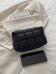 2026 New Custom Quilted Makeup Bag, Nylon Cosmetic Pouch - Black - View 3