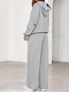 Womens Sweatsuits 2 Piece Set Casual Winter Long Sleeve Hoodie Loose Wide Leg Sweatpants Fall Tracksuit Spring Fall Clothes For Women Valentine Vacation Outfits Women - 灰色 - 查看 2