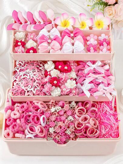 616pcs Pink Cute Girl Hair Accessories Set, Including Bowknot Hair Clips, Pearl Flower Hair Pins, Ribbon Bowknot Alligator Hair Clips, Rabbit Ear Hair Scrunchies, Daisy Side Clips, 5-Petal Flower Hair Ties, Y2K Star BB Clips, Mini Claw Clips And Towel Lace Elastic Hair Bands, Suitable For Girls' Daily, Party, Outing To Create A Energetic And Adorable Look