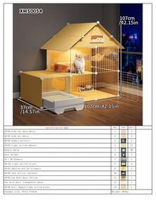 Large Indoor Cat Cage With Free Space, Home Use, 1 Room 1 Bathroom, Drawer-Style All-In-One Cat Villa - Multicolor - View 13