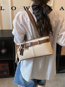 low tea 1 chiếc túi đeo vai bằng da PU màu trơn, kiểu dáng retro thời trang hình vuông dành cho nữ, có hai quai xách phía trên, khóa kéo, thích hợp cho du lịch, mua sắm, hẹn hò, làm quà tặng cho nữ, tuyệt vời cho đi làm, hoạt động ngoài trời, du lịch, leo núi. - Màu be - Xem 7