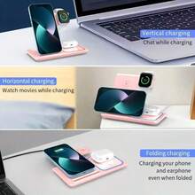 3-In-1 Fast Wireless Charger Magnetic Fast Wireless Charging Station 15W Rapid Charging Dock For Smartphones Smartwatches Earbuds Universal Compatibility With Latest Models Space-Saving Vertical Design Supports Flagship Phones & Wearable Devices Compatible With IPhone 17/16 Pro/ Max; 16 Plus; 16; 15 Pro/ Max; 15 Plus; 15; 14 Pro/ Max; 14 Plus; 14; 13 Pro/ Max; 13 Mini; 13; 12 Pro/ Max; 12 Mini; 12; SE (2022); 11 Pro Max; 11 Pro; 11; Xr; Xs Max; Xs; X; 8 Plus; 8.Compatible With Apple Watch Series 1/2/ Series 3/Series 4/Series 5/Series 6/Series 7/Series 8/Series 9/Series 10/SE/ SE2/ SE3/Ultra/Ultra 2/Sport/Edition.Compatible With AirPods Christmas Gift Xmas Gift New Year 2026 Valentine's Day Gift - Multicolor - View 3