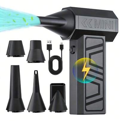 4-stufig einstellbarer 130.000 U/min Turbo-Gebläse, 2000 mAh elektrischer Staubsauger mit 5 Düsen, USB-C wiederaufladbar, geeignet für Auto, Zuhause, Computertastatur, kabellose Outdoor-Nutzung - ideal für Schneeräumung, Staubentfernung, schnelle persönliche Kühlung