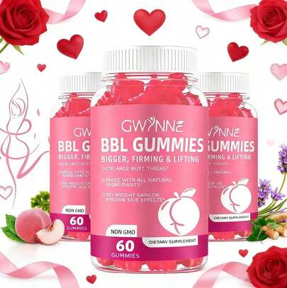  3PCS  GWYNNE Gomitas para realzar los glúteos/Gomitas para agrandar los glúteos BBL Gomitas para glúteos Belleza para glúteos/Potenciador de glúteos 60PCS aguaje para glúteos gomitas