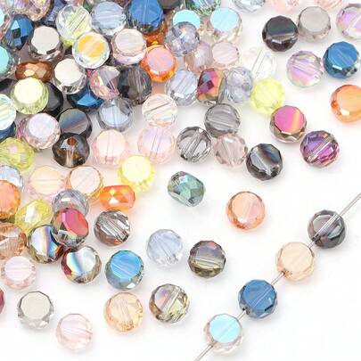 混色30颗8毫米/袋扁平圆形刻面玻璃珠AB彩圆盘形玻璃散珠，适用于珠宝制作DIY手链耳环
