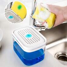 1个厨房皂液器，洗洁精分配器，独立式设计，带泵头、海绵架和海绵 - 适用于厨房水槽、餐厅、家庭和酒店使用，方便洗碗 - 彩色 - 查看 3