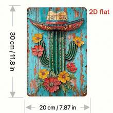 Cartel de metal con sombrero de paja vintage y cactus para el festival del Eid. Señal de metal multiusos adecuada para entornos interiores y exteriores, perfecta para cafés, bares, jardines, restaurantes, dormitorios y salas de estar. Diseño de montaje en pared, tamaño: 11.8 pulgadas X 7.87 pulgadas - Multicolor - Ver 3