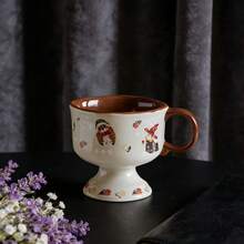 كوب قطة شتوي /خريفي للشفاء، كوب لاتيه خزفي مع رسم قطة وشجرة صنوبر، كوب طويل بلون كراميل للقهوة والحلويات - متعدد الألوان - مشاهدة 7