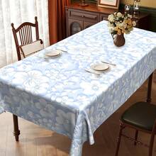 Light Blue Spring Tablecloth With White Floral Branch - Soft Rectangular Table Cover Suitable, Dining Table, Party Decor - Machine-Made Fabric, - Year-Round Use, 2D Flat - Nhiều màu - Xem 8