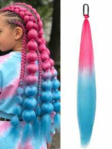 1pc 26 Inch Synthetic Ombre Straight Hair Ponytail Elastic Band, Suitable For DIY Braiding, Children's Daily Wear, Halloween, Christmas, New Year Costume Parties - Multicolor - View 17