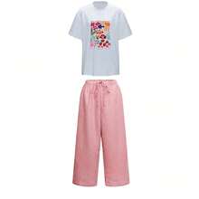 Plus Size Women's Printed Loose T-Shirt & Gingham Long Length Two Pieces Set | Must-Have For Valentine's Day, Daily & Vacation Outfits,2026 Spring Summer Elegant - Đỏ - Xem 3