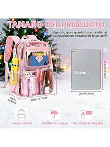 Mochila Transparente de PVC, Mochilas Escolares Juveniles Impermeable para Niñas y Niños, Mochila Grande Múltiples Compartimentos para Escuela, Estadio, Viajes y Actividades al Aire Libre, Rosa,40858494 - Multicolor - Ver 2