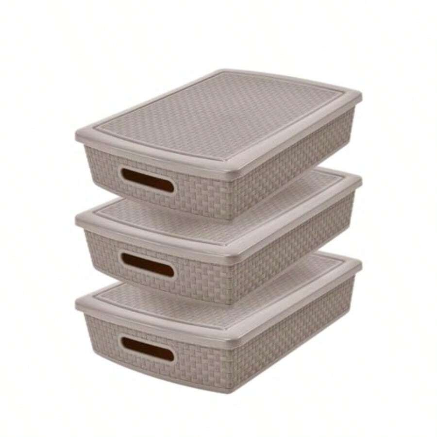 zxxGuateplast - Set de 3 Cestas Plass Rectangulares de 12 Litros Contenedores Plasticos para Organizar el ogar Organizadores para Close Escritos Oficina Caas de Plastico Color igecaja de oficina - Beis - Ver 1