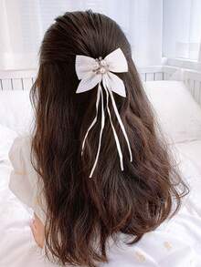 10pcs/Pack Pearl Flower Decor Waffle Fabric Ribbon Bow Hair Clips For Girls, Barrettes, Side Clips, Bangs Clips, Rhinestone Shiny Hair Accessories, Suitable For Valentine's Day, Christmas, Everyday Use - Multicolor - View 3