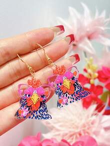 1 Pair Cute Acrylic Earrings, Funny Glasses-Wearing Heart-Shaped Chicken Head Design, Women Earrings Gift - Multicolor - View 2