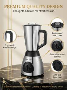 SOKANY 03012 1.5L Multifunctional Cooking Machine 2-In-1 Glass Countertop Juicer, 3 Adjustable Speed Controls, Suitable For Making Frozen Juice, Milkshake, Smoothie And Sauce, Silver