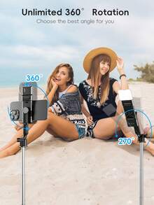 1.7米/70厘米无线蓝牙自拍杆三脚架，带LED补光灯，360°旋转无线遥控手机支架，兼容 16/15/14/13/12/11/XS/XR/X/Plus、Galaxy S25/S24/S23/S22 Ultra、安卓手机、GoPro，适合旅行和直播。 - 彩色 - 查看 6