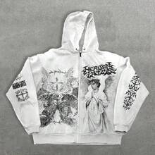 Cardigan Sweater American Spring And Autumn New Angel 3D Printed Hoodie Zipper Men's And Women's Same Loose Sweater Y2K Retro Style - 灰色 - 查看 1
