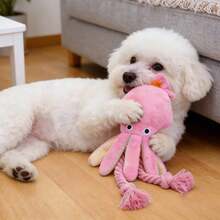 Pink Octopus Plush Squeaky Toy, Small Dog Boredom Buster, Suitable For Medium/Small Dogs & Puppies, Teeth Cleaning Toy With Built-In Sound Device, Activated By Pressing Or Chewing, Interactive Pet Toy, Companion Toy For Dogs, Cat Self-Entertainment Toy To Relieve Loneliness - Multicolor - View 7