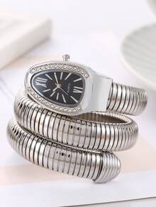 Snake-Shaped Rhinestone Diamond Style Business Casual Quartz Watch, Elegant Women's Watch