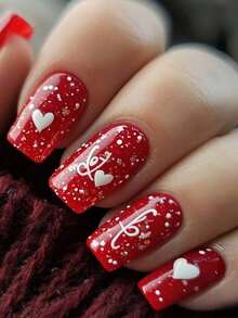 Valentine's Day Nail Art Cute Heart-Shaped Manicure 24 Pieces Of Nails Press On Nails Nails Y2k Nails Pink And Red Nails - 紅色3 - 查看 13