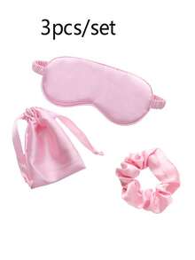 3件套缎面眼罩套装（1个眼罩、1个发圈、1个收纳袋），纯色涤纶材质，双面便携睡眠眼罩，透气轻盈，遮光效果好，居家护理好物，适合旅行或作为贴心礼物，非常适合小憩和夜间睡眠，女性必备，也适合办公室、学校和开学季使用，男女通用，失眠必备 - 彩色 - 查看 10