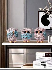 3 món đồ trang trí nhà hình cú sang trọng: Tượng trang trí nhà cửa phong cách thanh lịch - Màu xanh nhạt - Xem 5