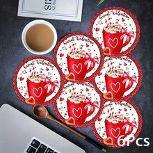 2片/4片/6片装红色心形硅胶餐垫，情人节图案，节日礼物，装饰品，适用于餐桌、咖啡吧，四季皆宜，可水洗，可作桌面垫、房间装饰、杯垫、沥水垫、厨房餐垫、室内/室外派对装饰、家居装饰，理想礼物 - 彩色 - 查看 8