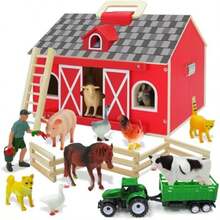 SIMPLIPLAY Farm Animal Toys With Portable Wooden Barn For Kids 3+ Years Old, 10 PCS Farm Animals Figures For Boys, Girls, Animal Lovers, Gift For Kids Toddlers, Improve Fine Motor Skills(Large) - Multicolor - View 2