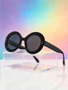 1副男女通用椭圆形大框复古街头Y2K时尚简约眼镜，适合度假佩戴 - 黑色 - 查看 10