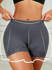 1/2 bragas moldeadoras sexys para mujer, con realce de glúteos y control de abdomen, con ribete de encaje y relleno de esponja desmontable para uso diario. - Gris - Ver 3