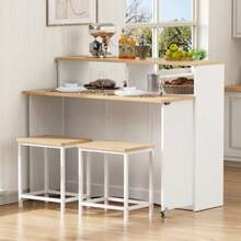 Kitchen Island With Wheels, Extendable Dining Table With Chairs, Sideboard With Ample Storage Space, Ideal For Kitchen And Dining Room As A Sideboard (White) - 白色 - 查看 2