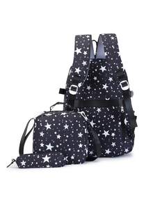 Women's Half-Shell Gauze Backpack Kit, Lightweight And High-Value, Simple, For Campus, Large Capacity, School Backpack, With Thermal Lunchbox. - Black - View 3