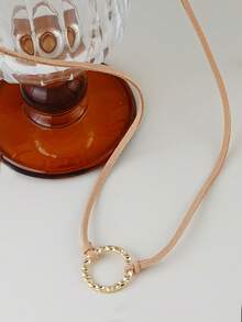 1pc Charming Circular Pendant Necklace, Suitable For Women's Daily, Dating, And Vacation Outfits - Yellow Gold - View 4