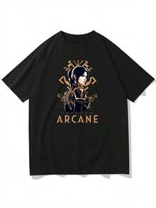COOL SUMMER Arcane T-Shirt O-Neck Short Sleeve Shirts Fans Gift Graphic T Shirts Anime Women Short Sleeve Harajuku Shirts Women's Clothing - Negro - Ver 1