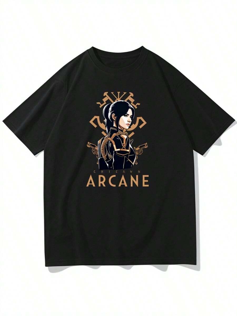 COOL SUMMER Arcane T-Shirt O-Neck Short Sleeve Shirts Fans Gift Graphic T Shirts Anime Women Short Sleeve Harajuku Shirts Women's Clothing - Negro - Ver 1