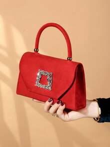 REMANLAND 1 pieza Elegante bolso de mano de terciopelo acanalado brillante para la noche, adecuado para fiestas, bodas y bailes - Rojo - Ver 3
