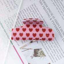 1 Pc Woman Mutible Red Heart Print Cute Hair Claws Clips,Pink Accessories Valentine's Day Valentines Hair Jaw Clip Hair Clamps Hair Clutch Hair Catcher Clip, Claw Clip Fall Winter Hair Clip Hair Accessories Women Vacation Outfits Woman Valentines - 紅色 - 查看 3
