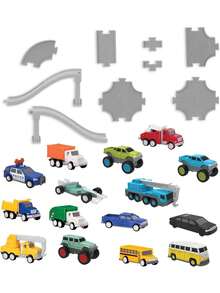 Driven by Battat – Driven by Battat – 61pc Toy Car Playset – 10 Pocket Vehicles Included – Buildings, Ramp, Tracks & More – Kids 3 Years + – Pocket Pack Playset,40841874 - Rosa - Ver 1