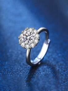 Gift Box Elegant Cubic Zirconia Ring, Women's Engagement Party & Daily Wear Jewelry, Copper Material Non-Fading & Hypoallergenic, Ideal Valentine's Day Gift - Silver - View 2