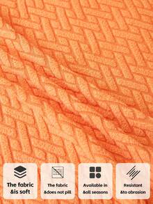 1pc Jacquard Solid Color Stretch Chair Cover, Suitable For Living Room, Dining Room, Home Use, All Seasons - Orange - View 3