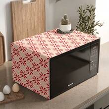 1pc Geometric Print Pattern Microwave Dust Cover, Decorative Dust Cover, Flat Printing, Linen Material, Non-Waterproof, With Side Pocket, Home Decor, Appliance Protection Decor, Easy To Use And Clean - Multicolor - View 4
