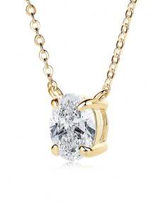 XUJIA 1件优雅女士925纯银莫桑石吊坠项链，7x9毫米-2克拉椭圆形切割莫桑石，适合作为女士订婚、结婚、周年纪念、生日、派对礼物 - PMO-138 - 查看 10